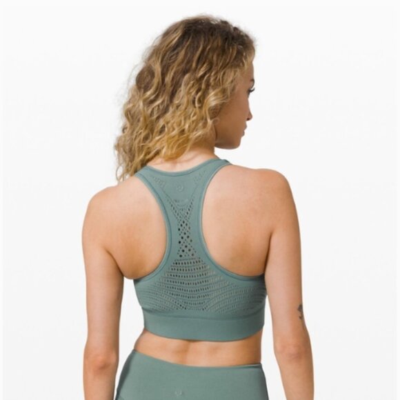 Lululemon Reveal Sports Bra Racerback Green Digital Rain Yoga Workout Size 10 - Picture 2 of 12